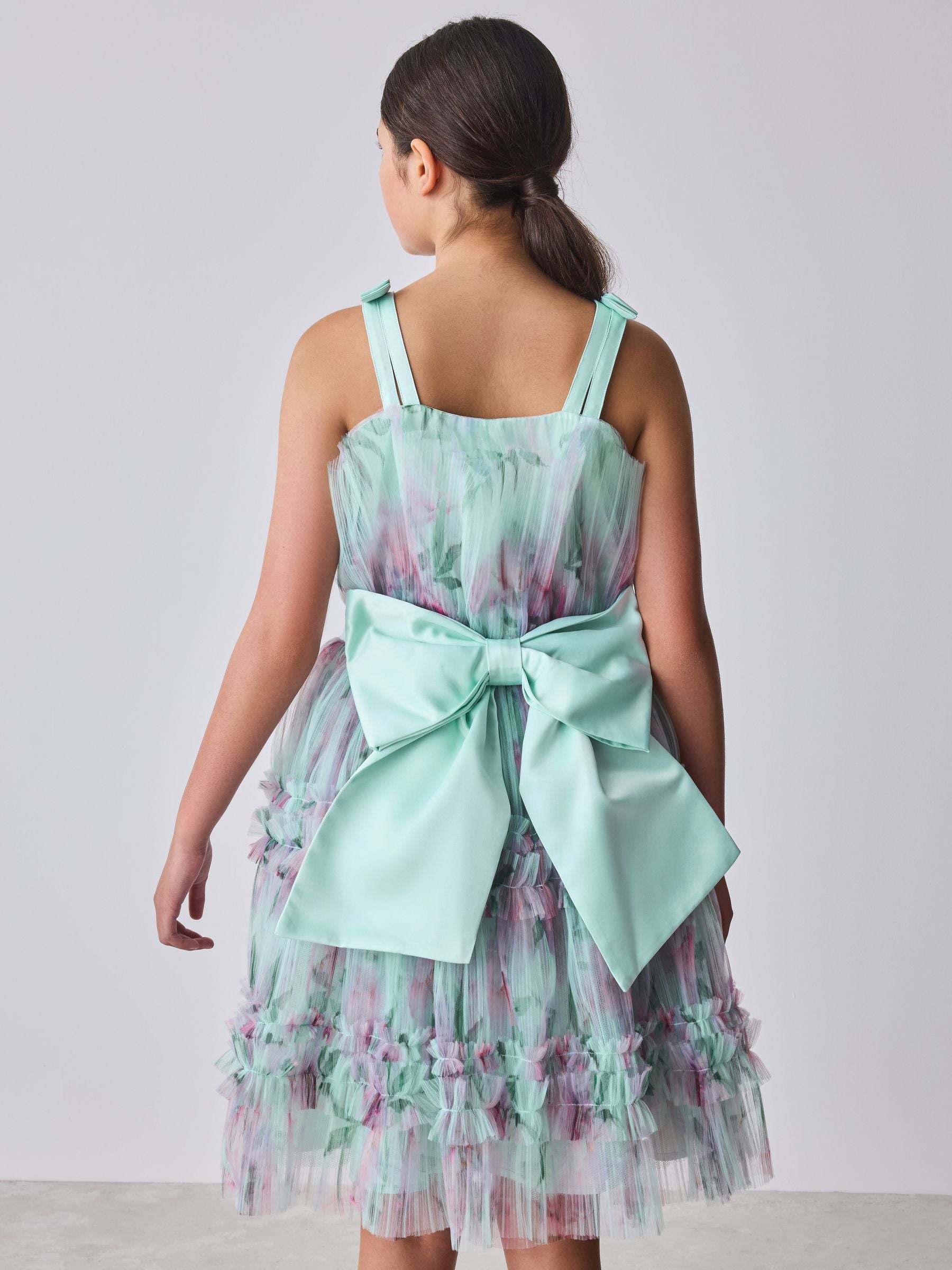 Baker by Ted Baker Mint Green Crinkle Mesh Tiered Bow Back Dress image 5