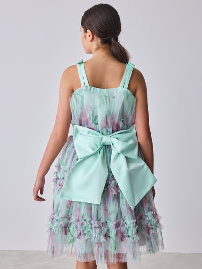 Baker by Ted Baker Mint Green Crinkle Mesh Tiered Bow Back Dress image 5