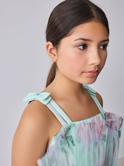 Baker by Ted Baker Mint Green Crinkle Mesh Tiered Bow Back Dress image 6