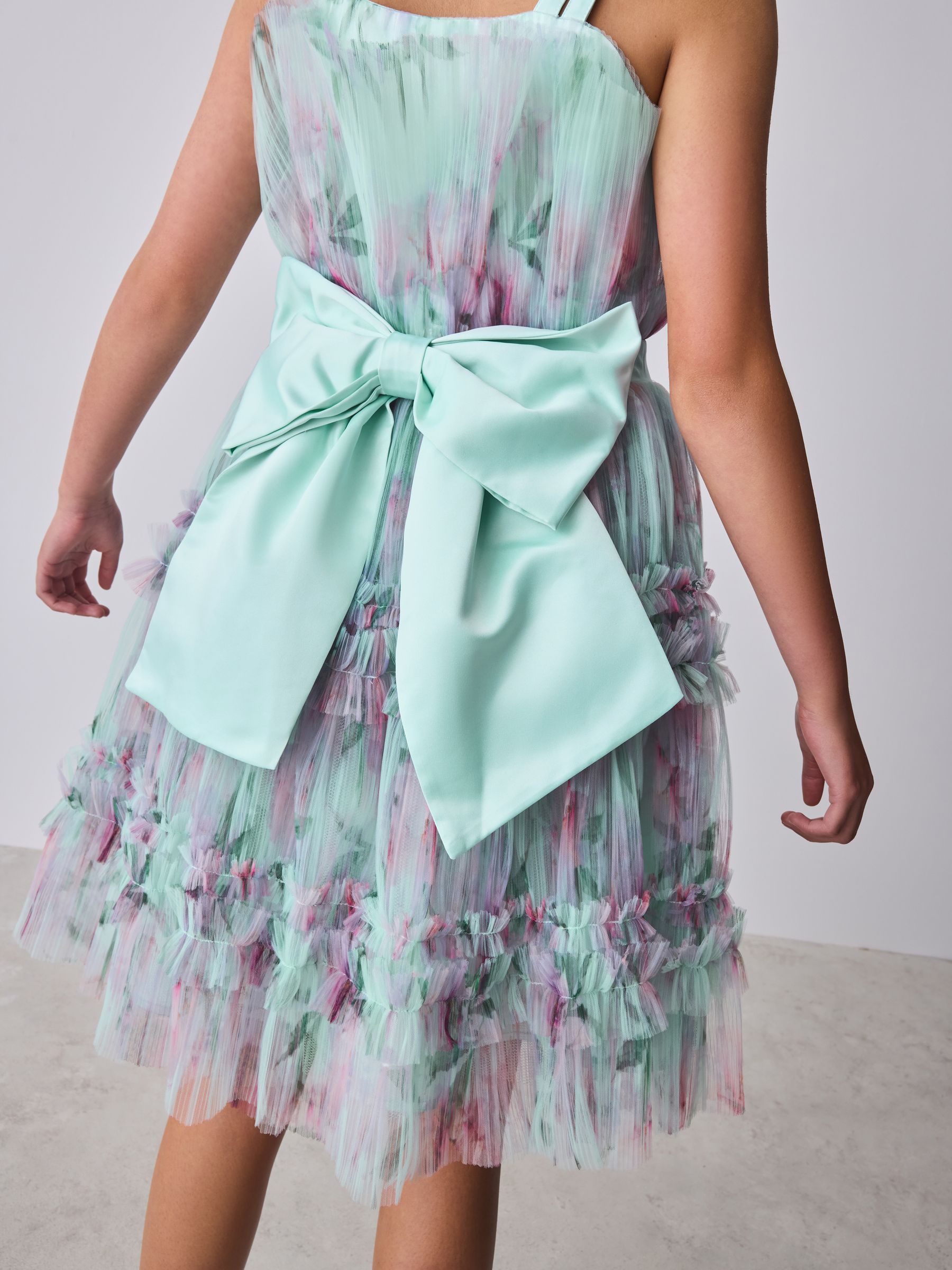 Baker by Ted Baker Mint Green Crinkle Mesh Tiered Bow Back Dress image 7