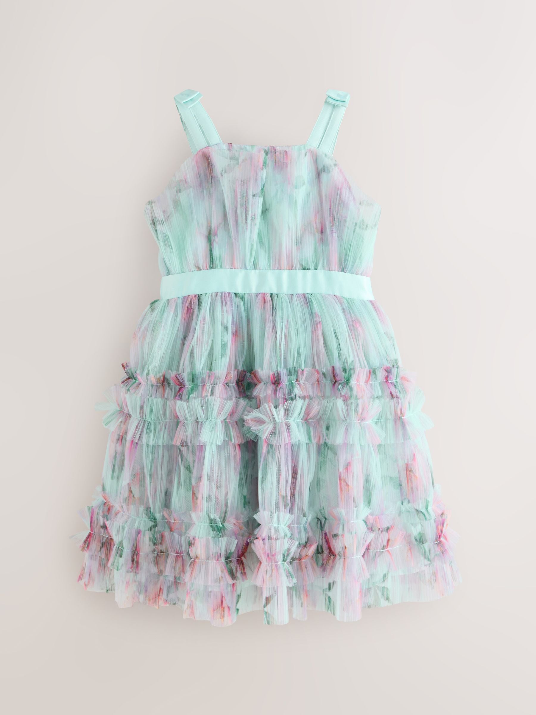 Baker by Ted Baker Mint Green Crinkle Mesh Tiered Bow Back Dress image 8