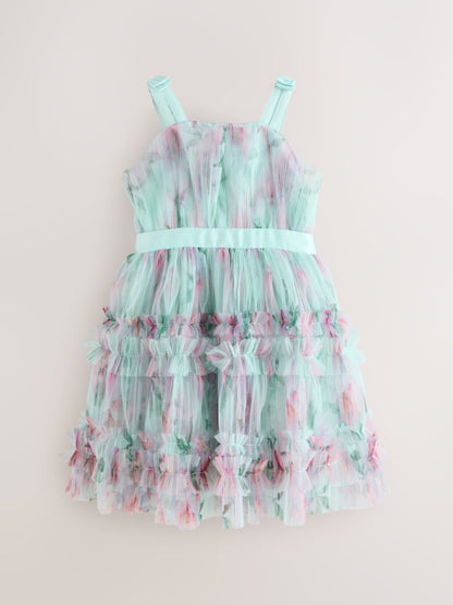 Baker by Ted Baker Mint Green Crinkle Mesh Tiered Bow Back Dress image 8