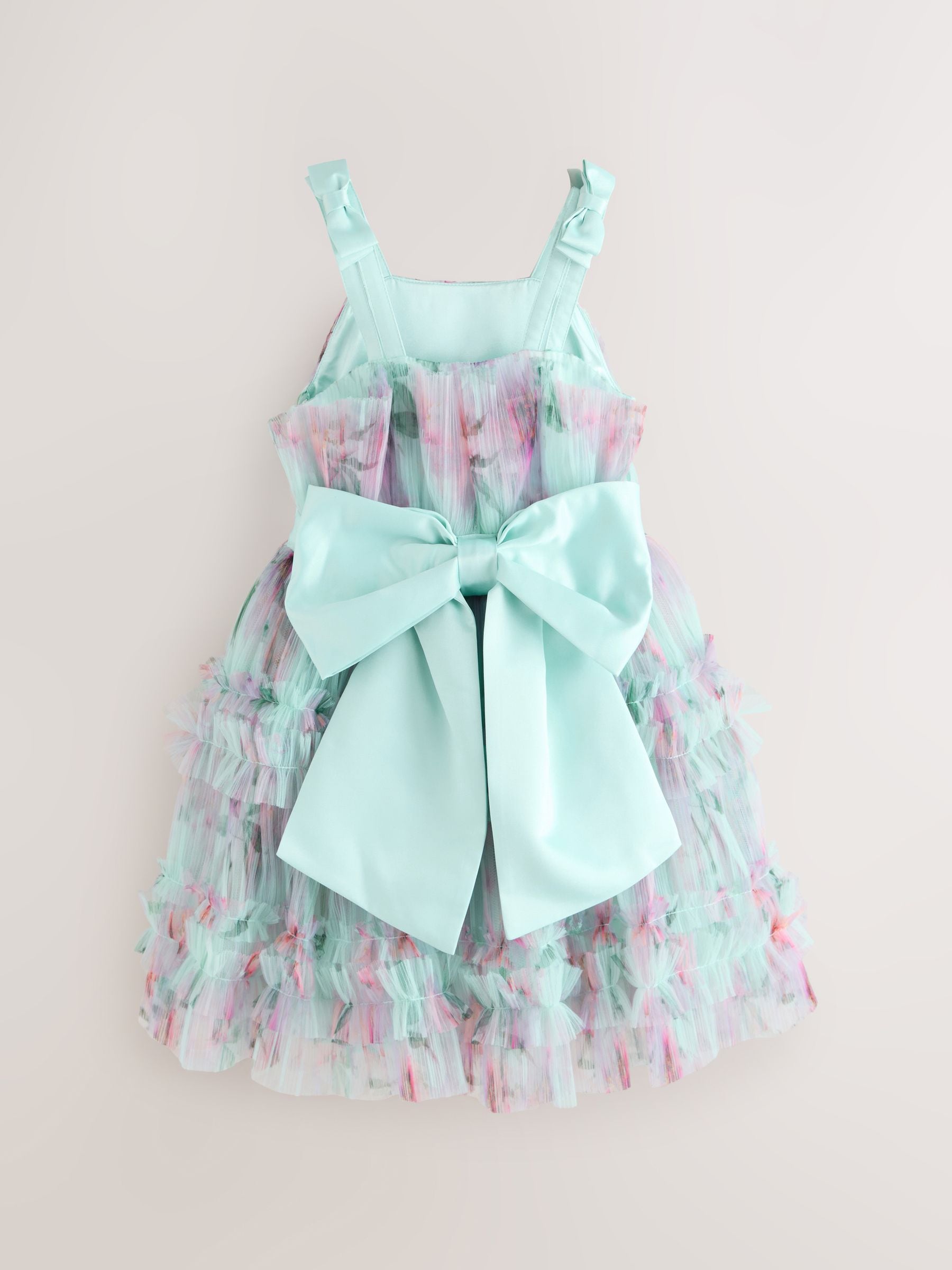 Baker by Ted Baker Mint Green Crinkle Mesh Tiered Bow Back Dress image 9