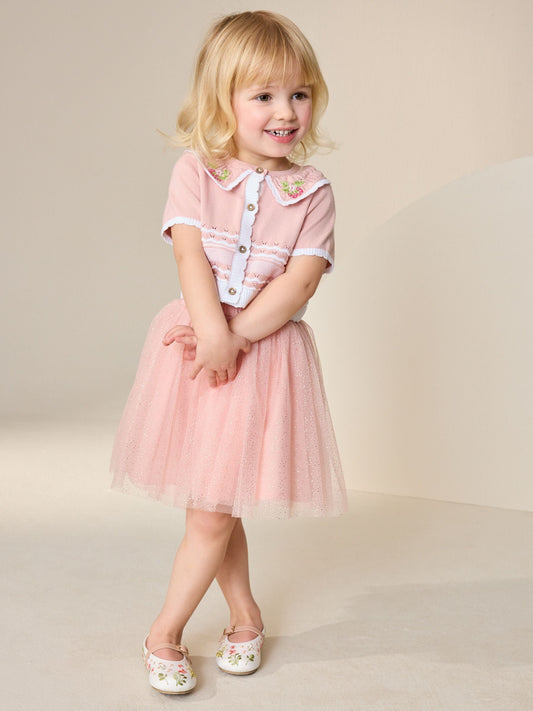 Pink Knitted Top And Mesh Skirt Set (3mths-10yrs) image 2