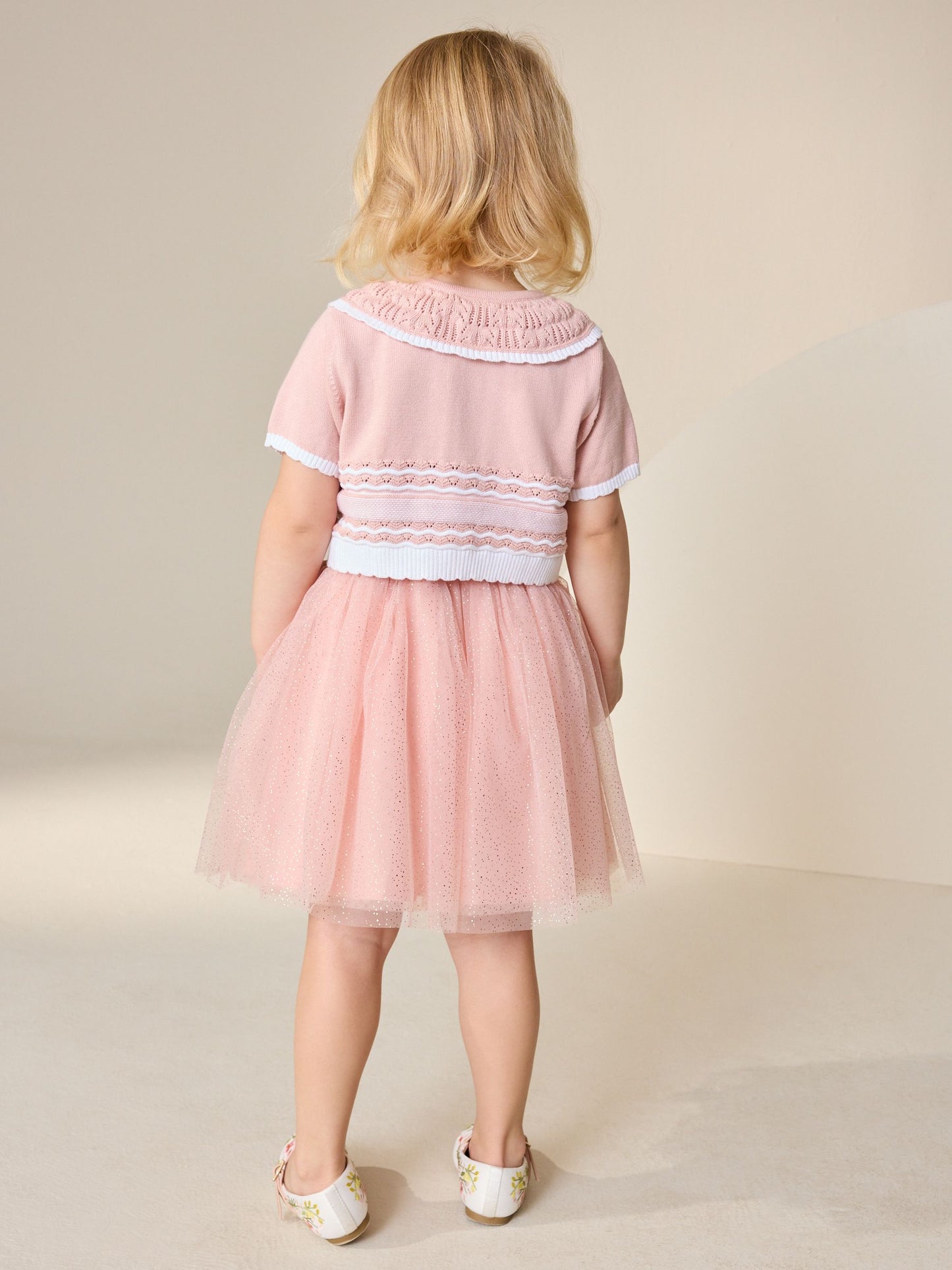 Pink Knitted Top And Mesh Skirt Set (3mths-10yrs) image 3