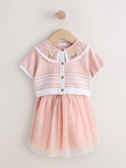 Pink Knitted Top And Mesh Skirt Set (3mths-10yrs) image 4