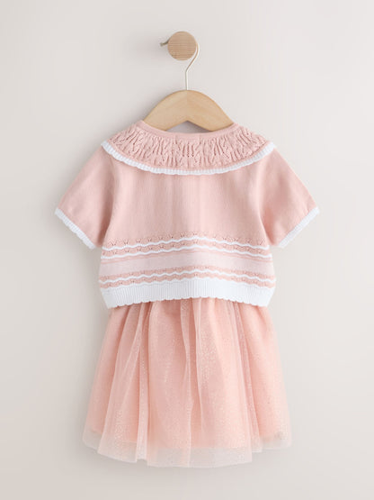 Pink Knitted Top And Mesh Skirt Set (3mths-10yrs) image 6
