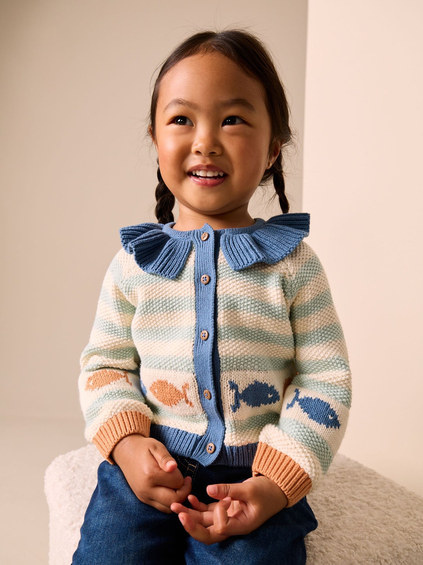 Dsiney Kidz - Light Blue Collared Fish Stripe Cardigan (3mths-7yrs) image 1