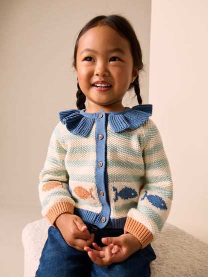 Dsiney Kidz - Light Blue Collared Fish Stripe Cardigan (3mths-7yrs) image 1
