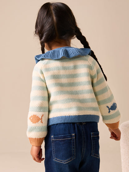 Dsiney Kidz - Light Blue Collared Fish Stripe Cardigan (3mths-7yrs) image 3