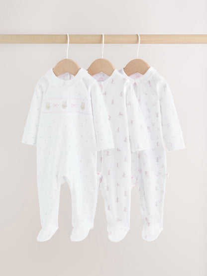 White/Pink Collar Baby Sleepsuits 3 Pack image 1