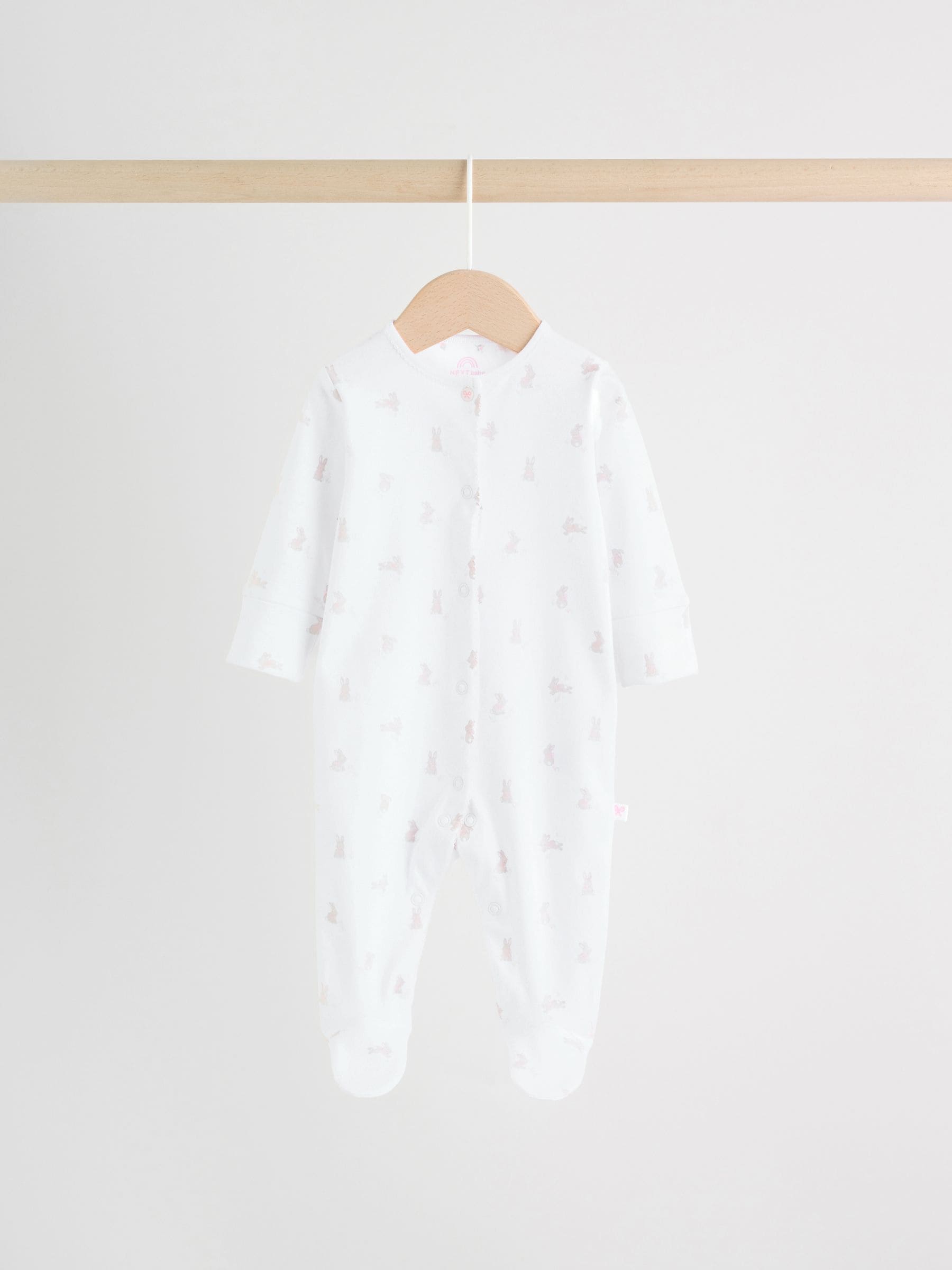 White/Pink Collar Baby Sleepsuits 3 Pack image 3