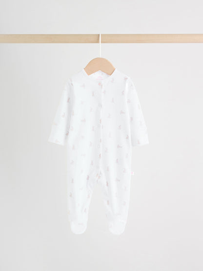 White/Pink Collar Baby Sleepsuits 3 Pack image 3
