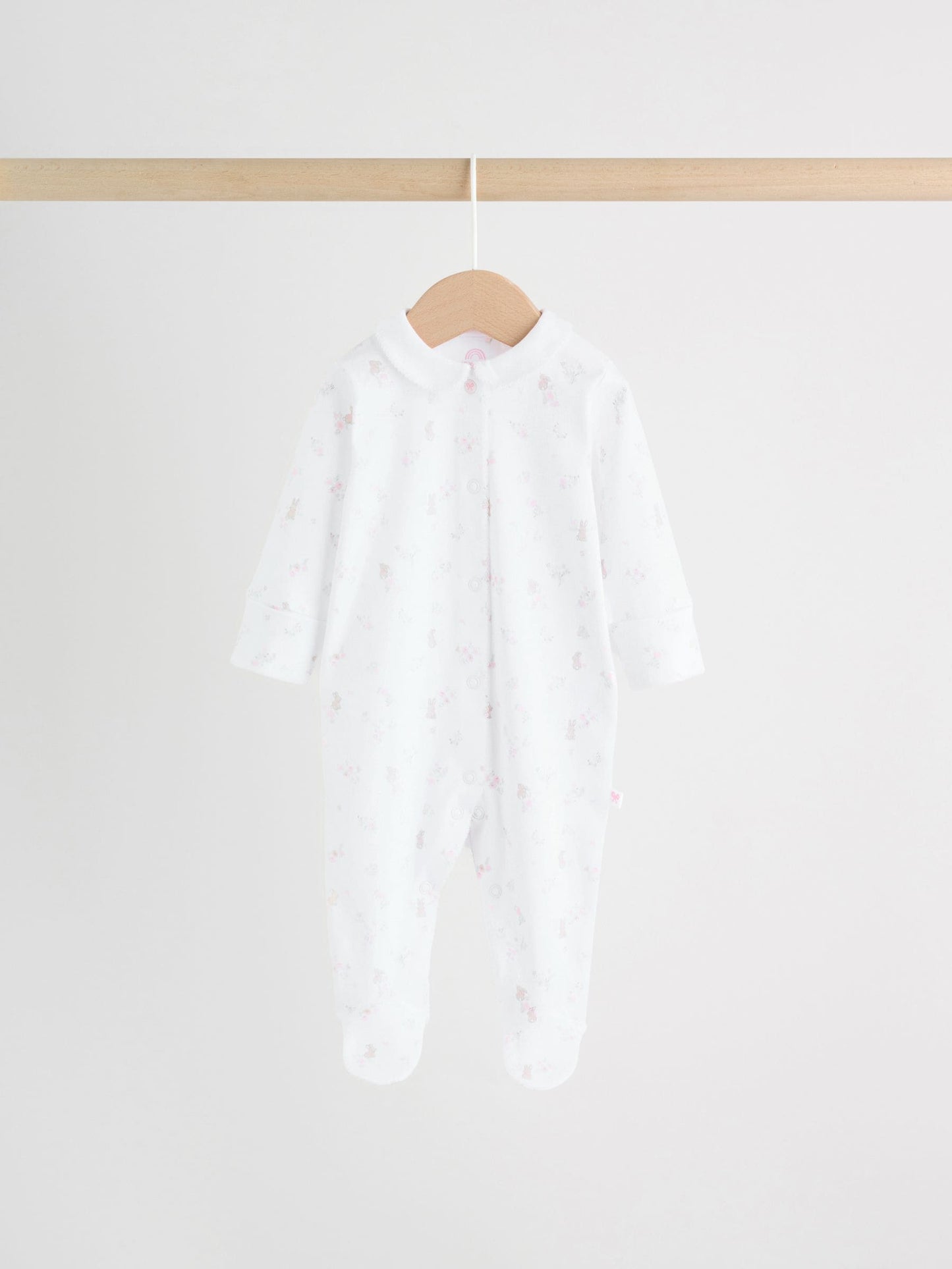 White/Pink Collar Baby Sleepsuits 3 Pack image 4