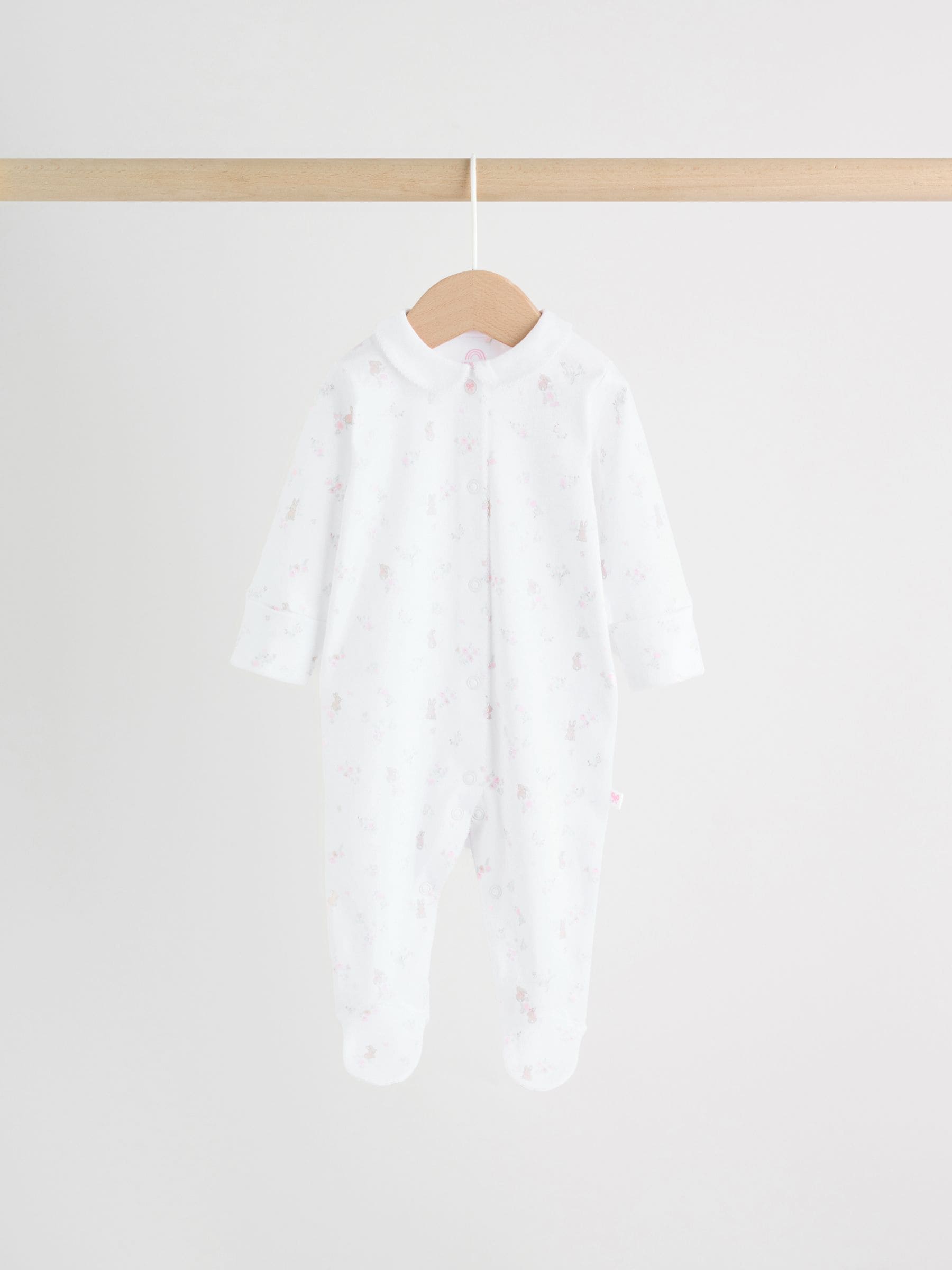 White/Pink Collar Baby Sleepsuits 3 Pack image 4