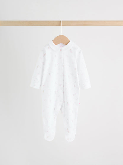 White/Pink Collar Baby Sleepsuits 3 Pack image 4