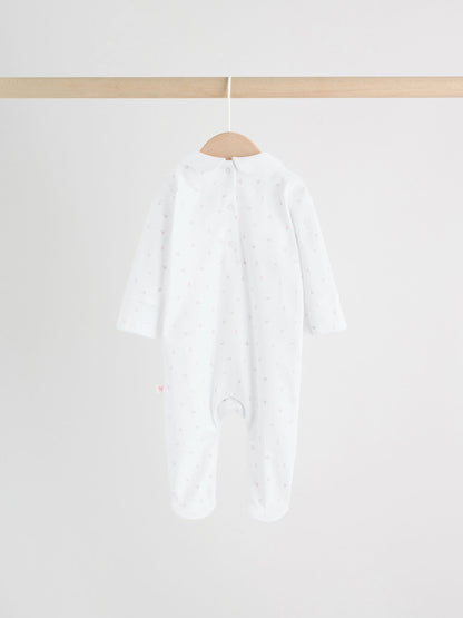 White/Pink Collar Baby Sleepsuits 3 Pack image 6