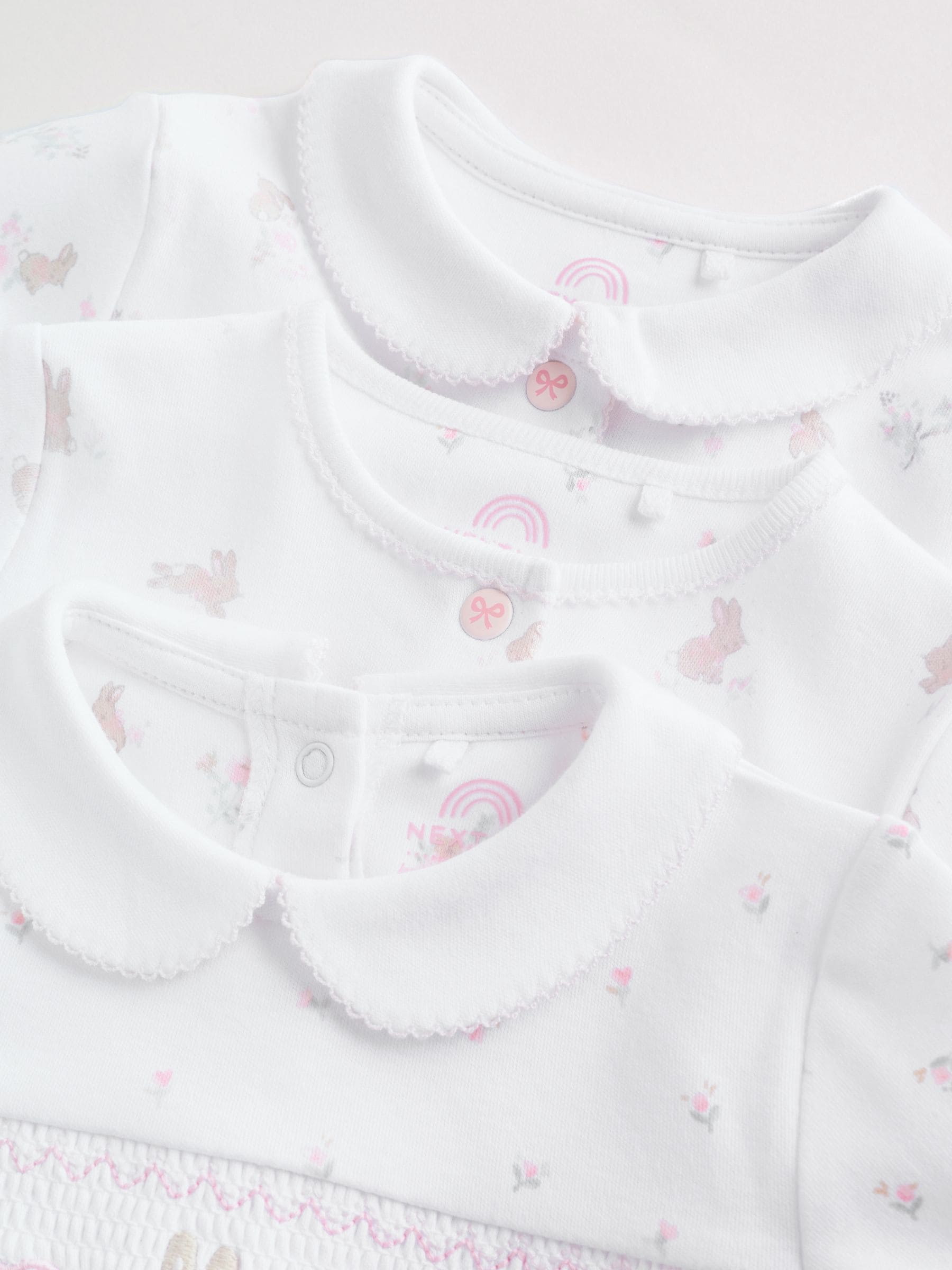 White/Pink Collar Baby Sleepsuits 3 Pack image 7