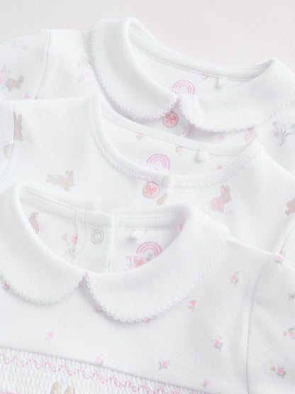 White/Pink Collar Baby Sleepsuits 3 Pack image 7
