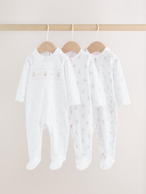 White/Pink Collar Baby Sleepsuits 3 Pack image 1