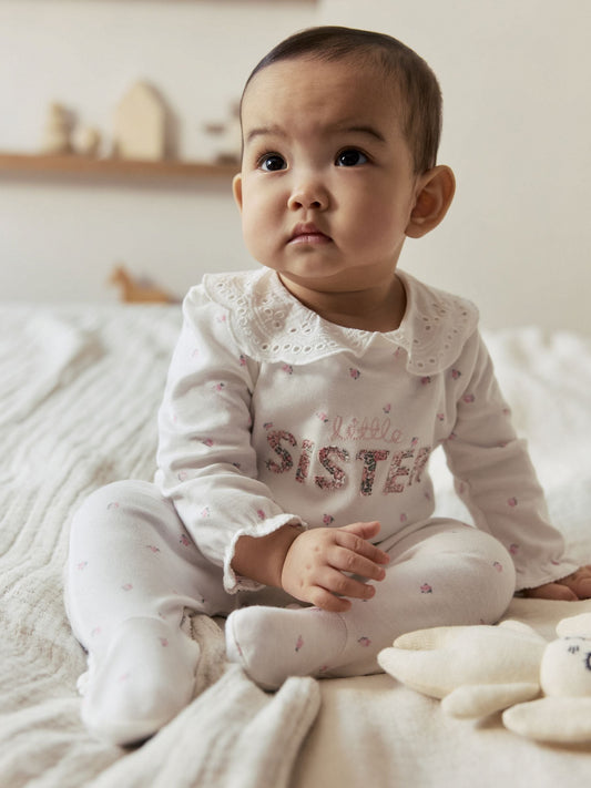 White Little Sister Family Baby Sleepsuit (0-2yrs) image 2