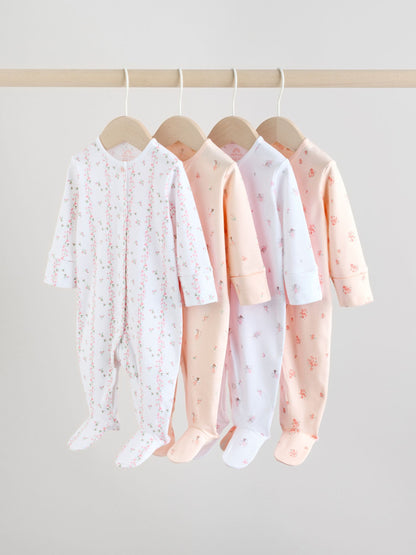 White/Pink 4 Pack Baby Sleepsuit (0-2yrs) image 1