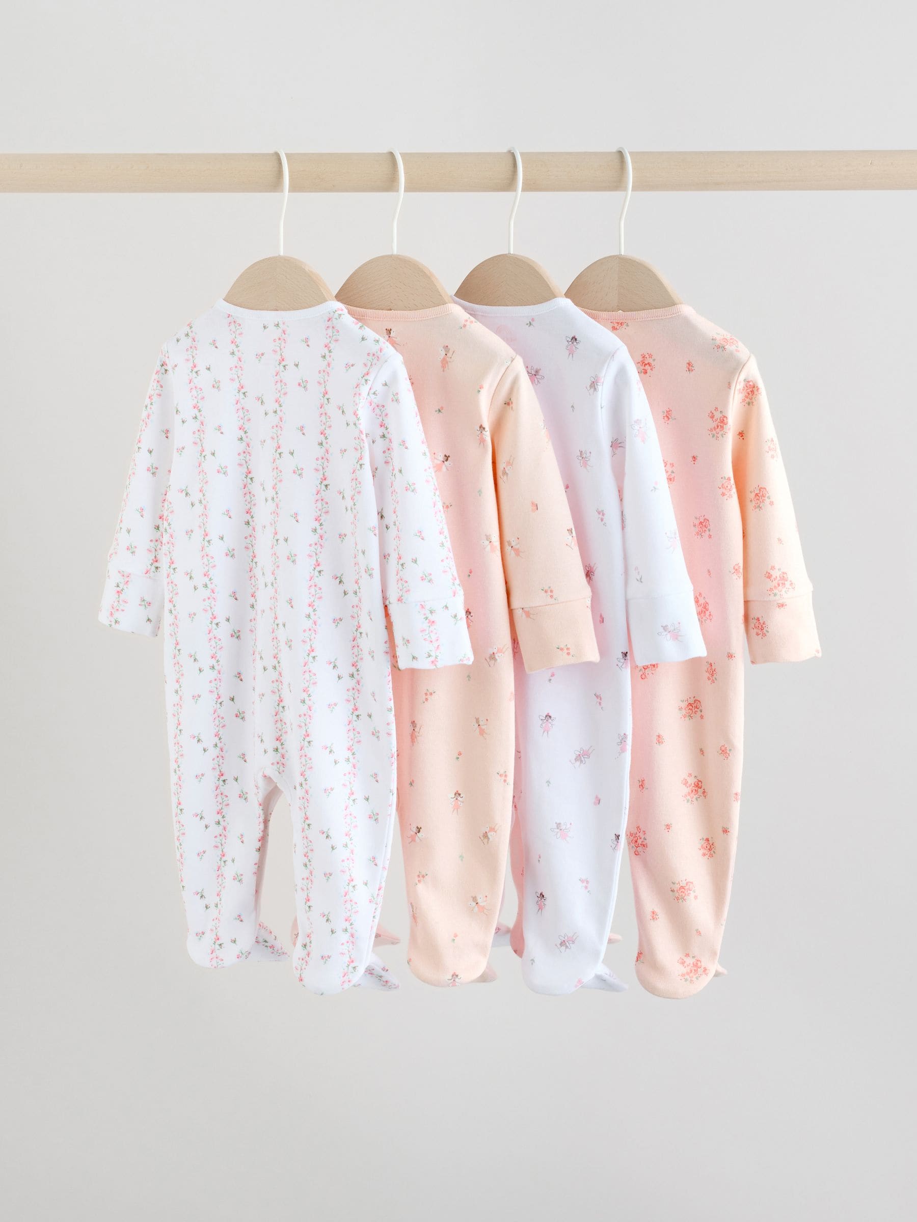 White/Pink 4 Pack Baby Sleepsuit (0-2yrs) image 2