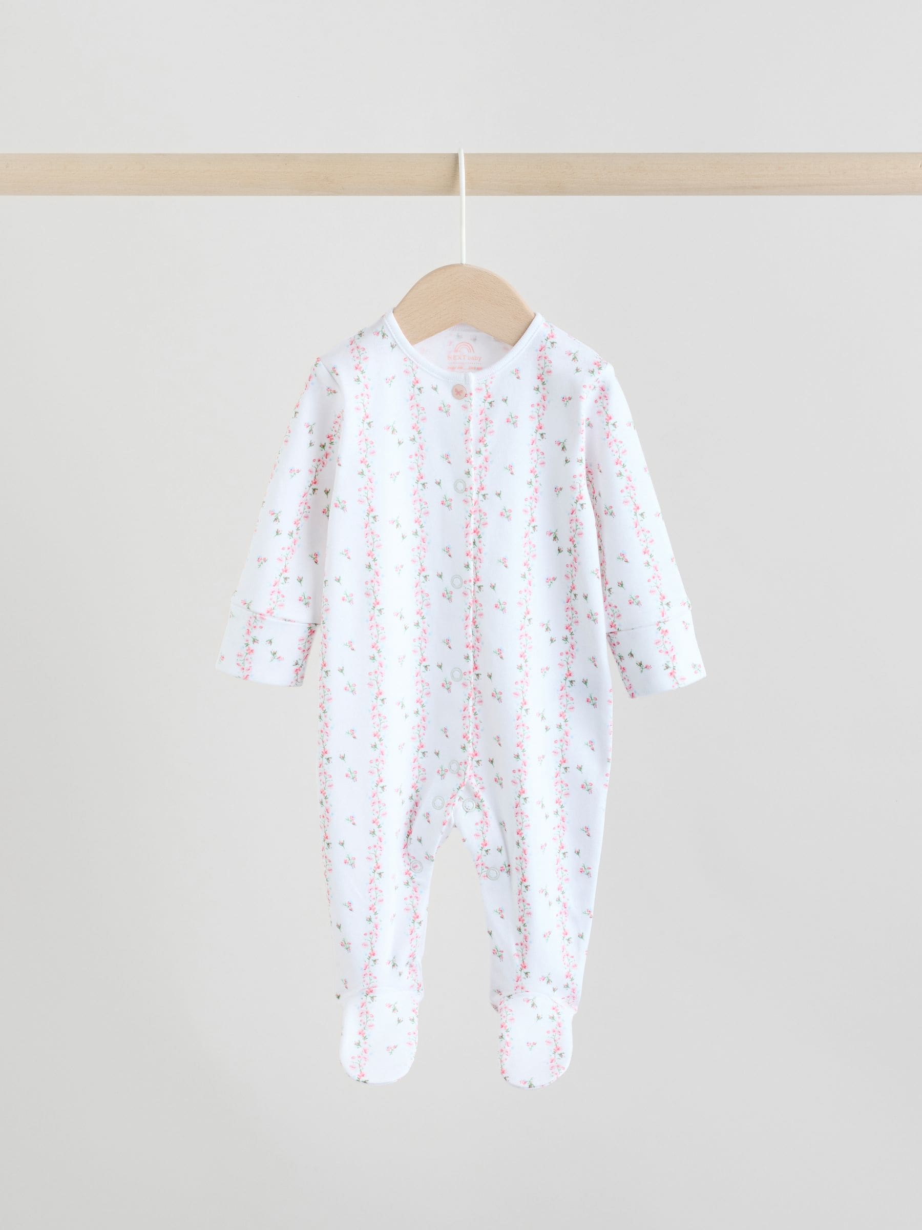 White/Pink 4 Pack Baby Sleepsuit (0-2yrs) image 3