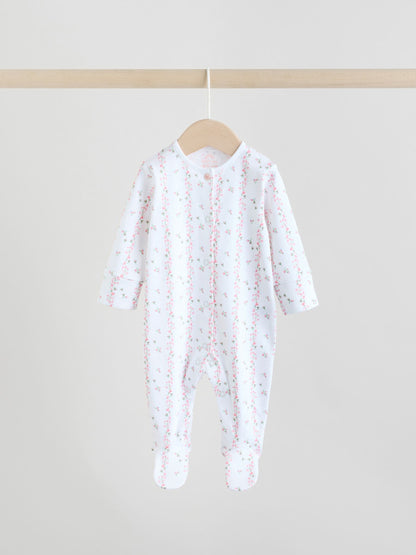 White/Pink 4 Pack Baby Sleepsuit (0-2yrs) image 3