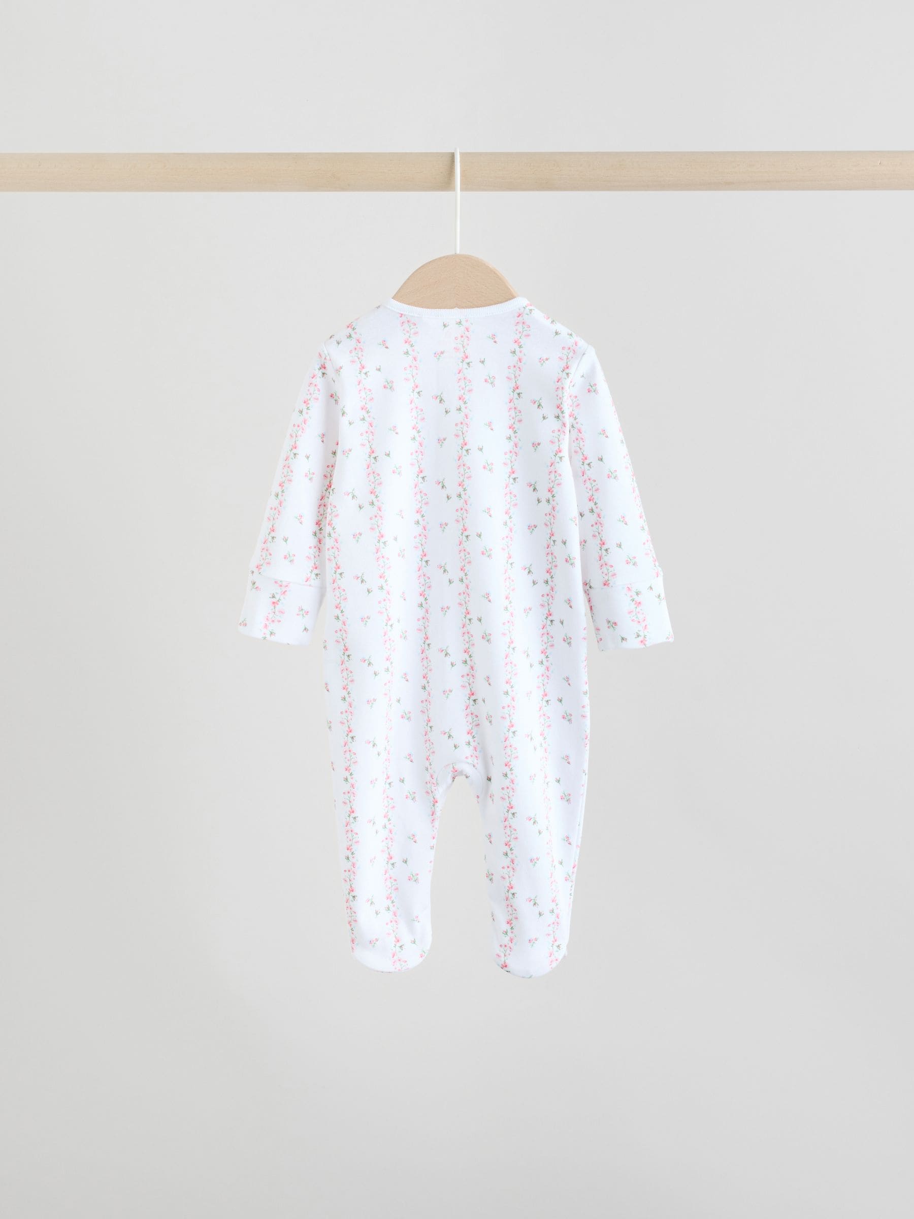 White/Pink 4 Pack Baby Sleepsuit (0-2yrs) image 4