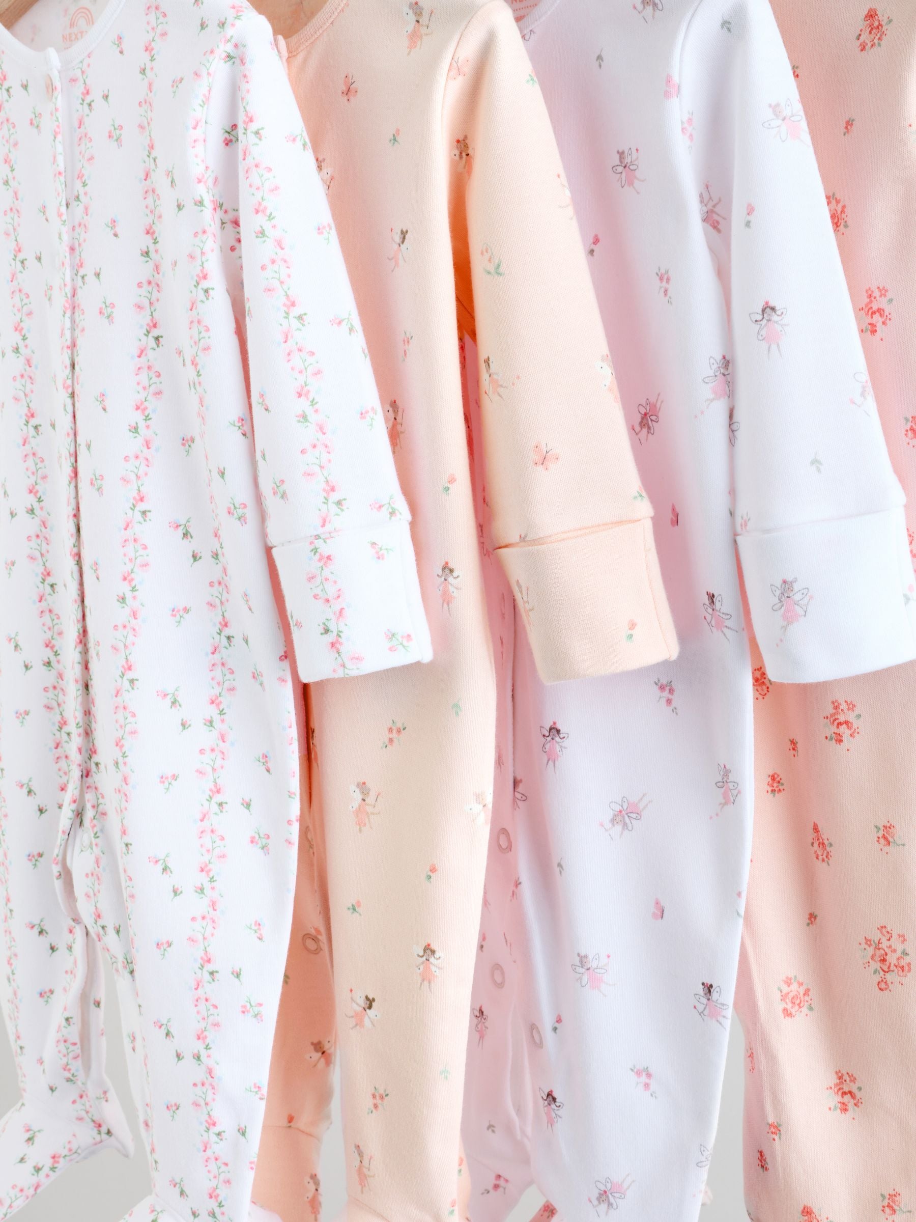 White/Pink 4 Pack Baby Sleepsuit (0-2yrs) image 6