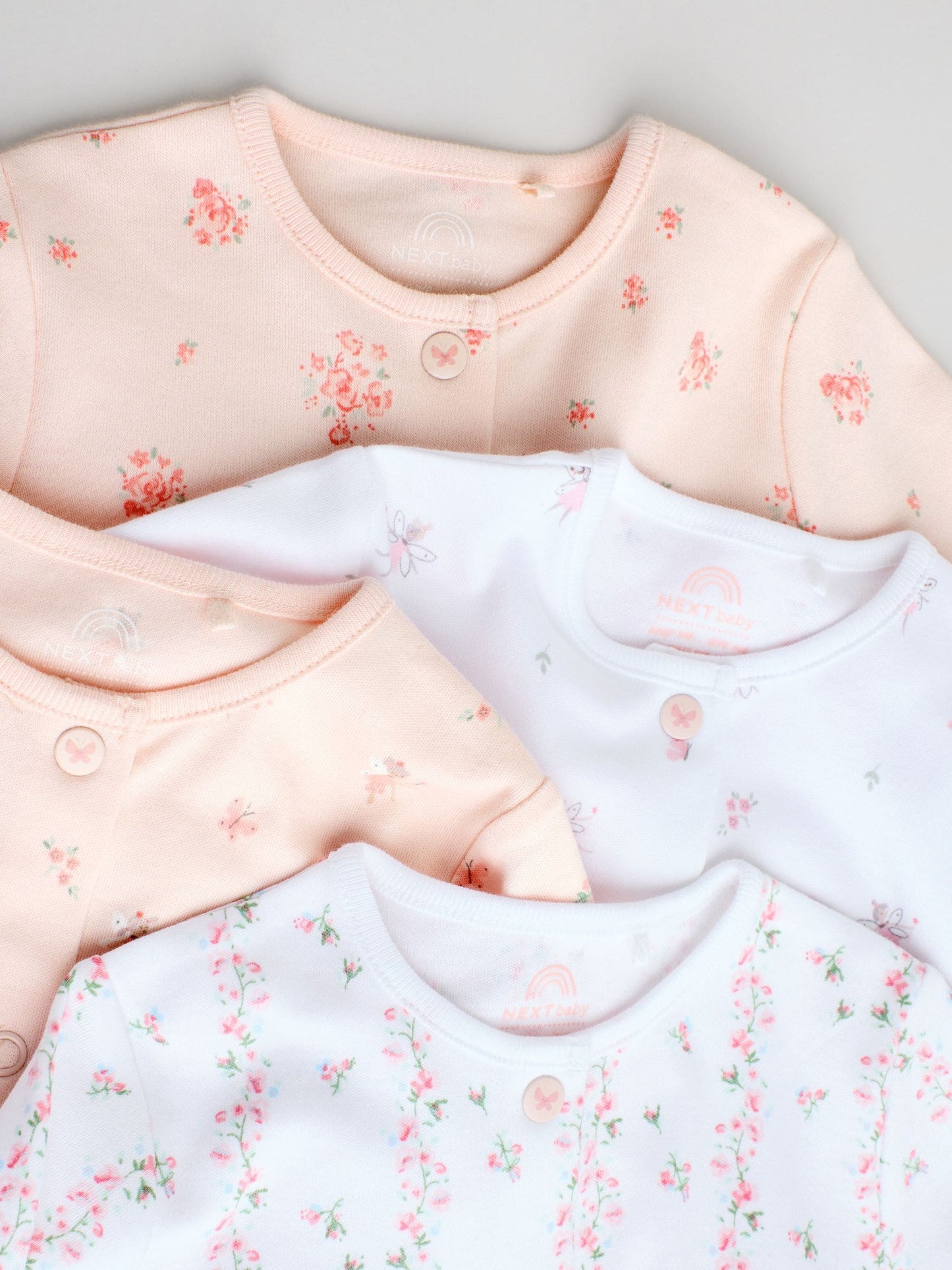 White/Pink 4 Pack Baby Sleepsuit (0-2yrs) image 7