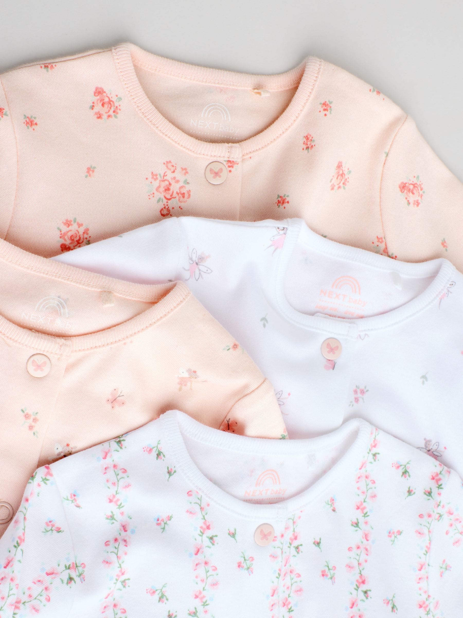 White/Pink 4 Pack Baby Sleepsuit (0-2yrs) image 7