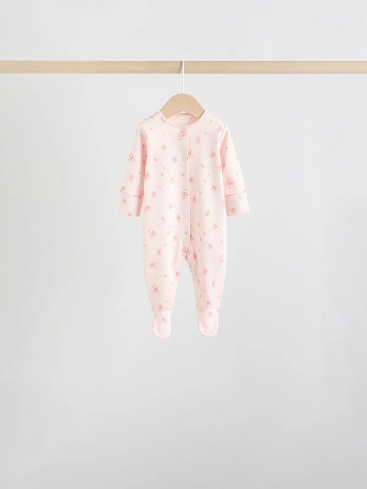 White/Pink 7 Pack Baby Sleepsuit (0-2yrs)