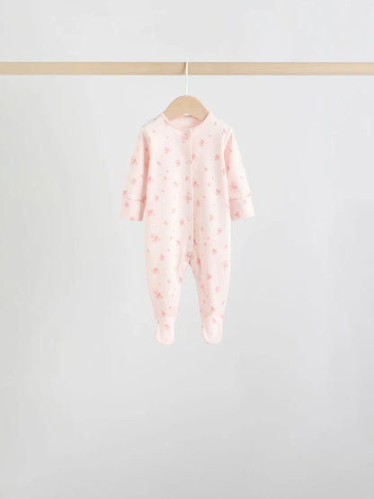 White/Pink 7 Pack Baby Sleepsuit (0-2yrs)