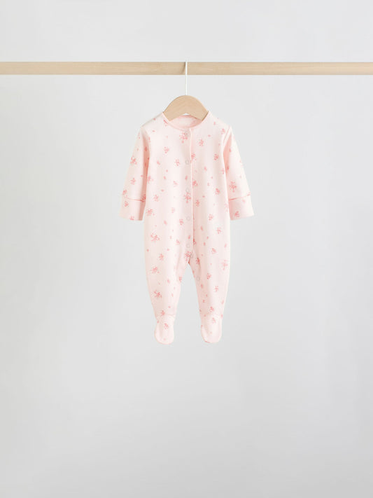 White/Pink 7 Pack Baby Sleepsuit (0-2yrs) image 3