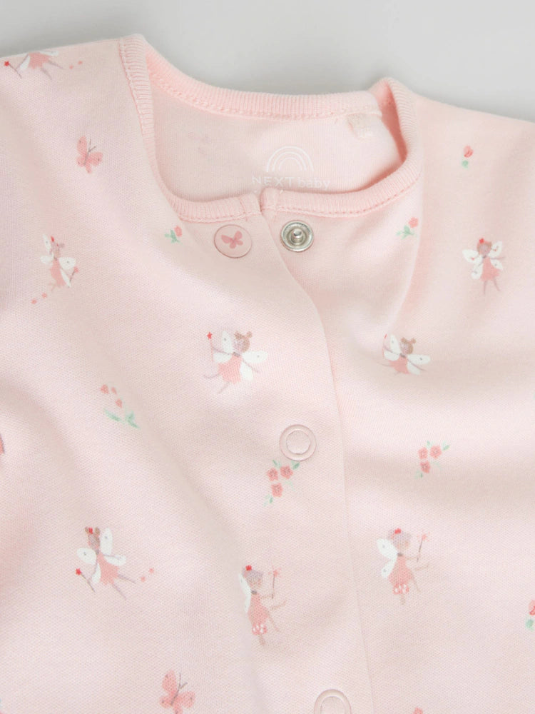 White/Pink 7 Pack Baby Sleepsuit (0-2yrs)