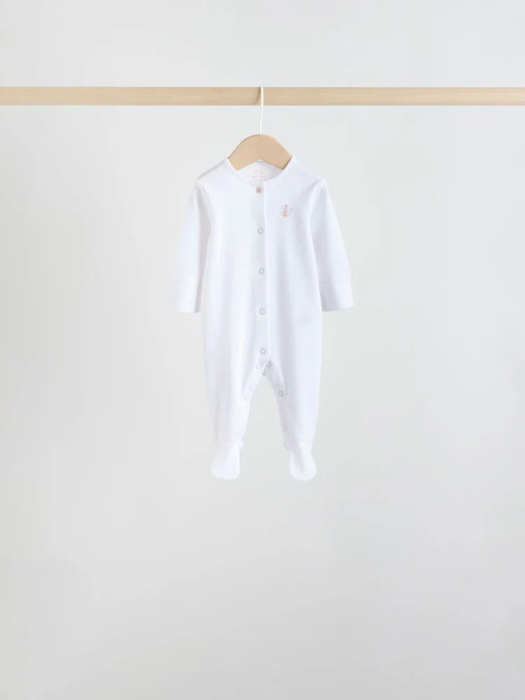 White/Pink 7 Pack Baby Sleepsuit (0-2yrs)