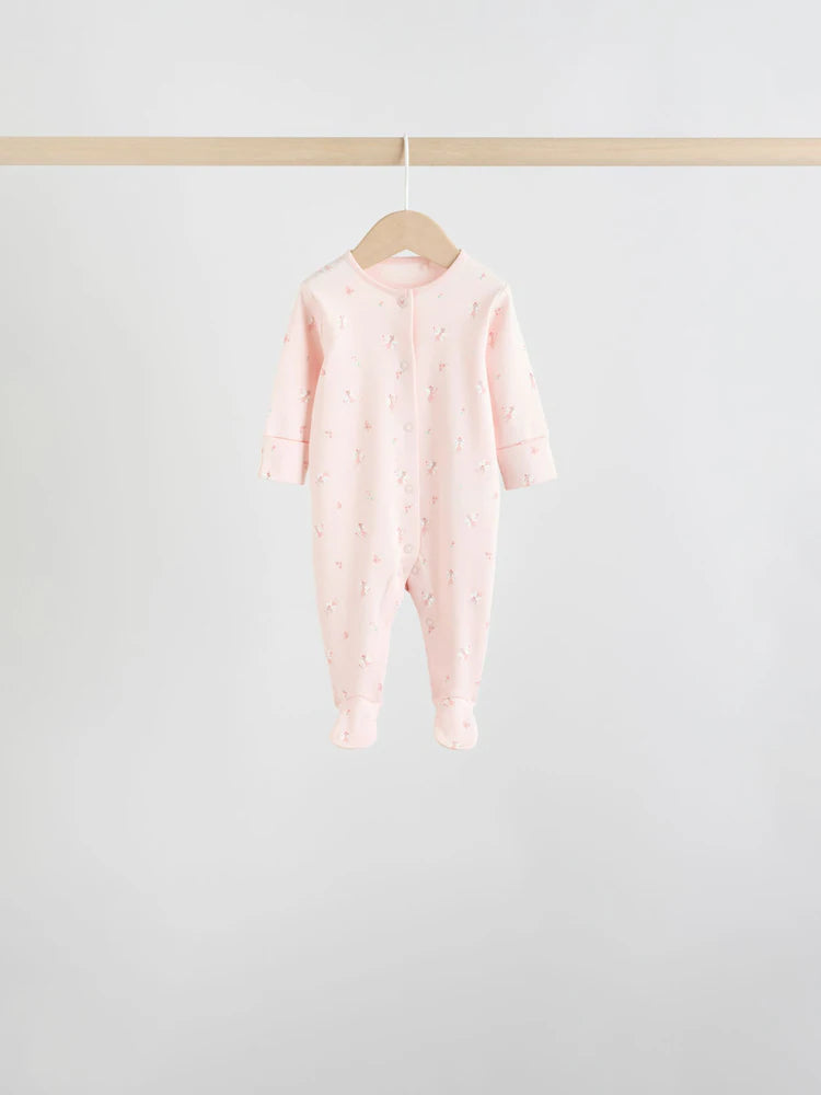 White/Pink 7 Pack Baby Sleepsuit (0-2yrs)