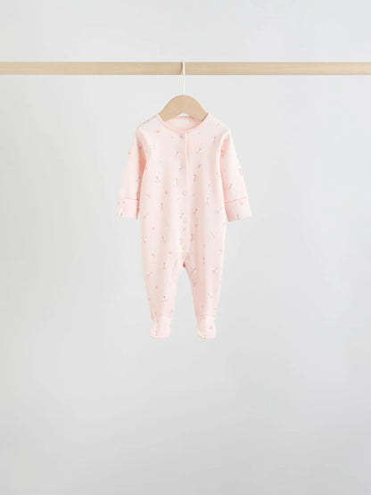 White/Pink 7 Pack Baby Sleepsuit (0-2yrs)