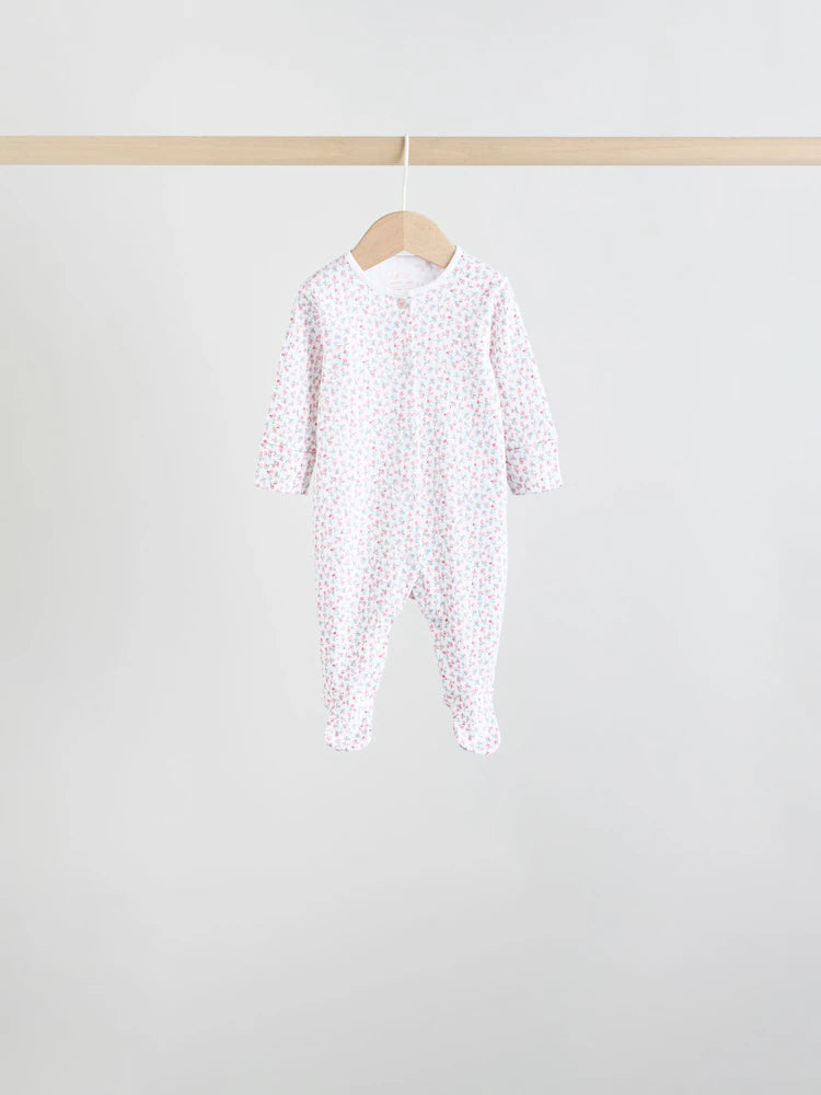 White/Pink 7 Pack Baby Sleepsuit (0-2yrs)