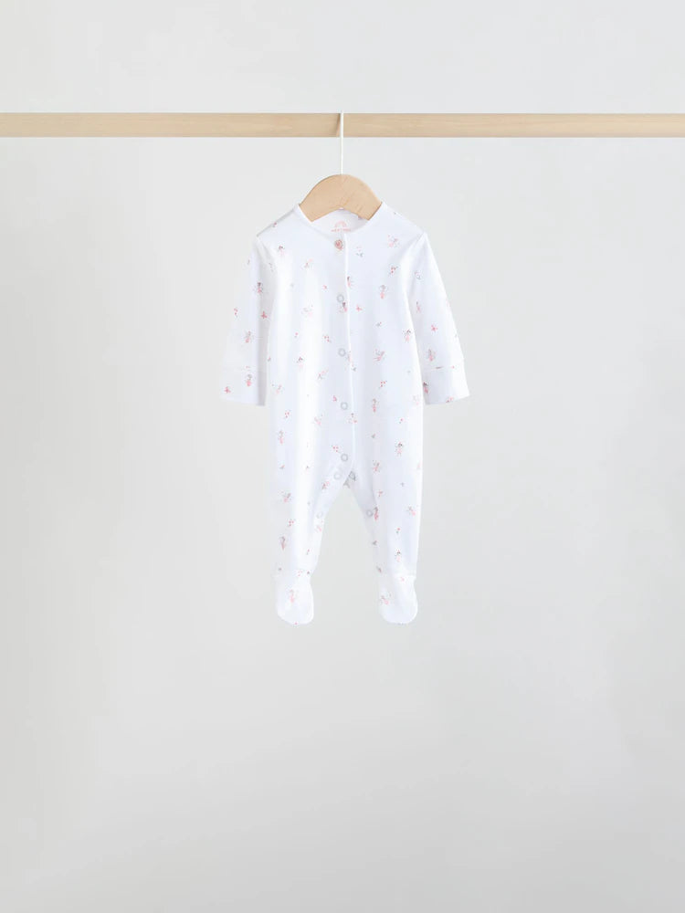 White/Pink 7 Pack Baby Sleepsuit (0-2yrs)