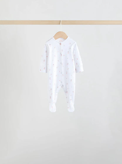 White/Pink 7 Pack Baby Sleepsuit (0-2yrs)