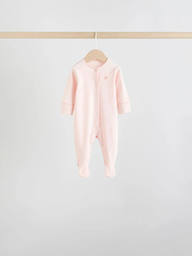 White/Pink 7 Pack Baby Sleepsuit (0-2yrs)