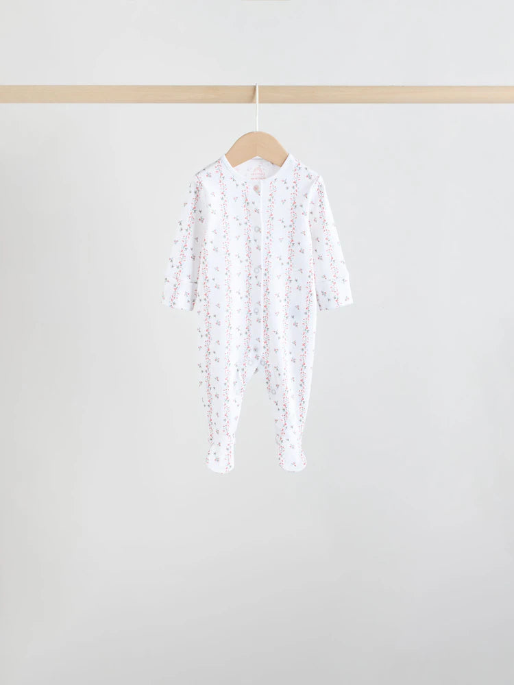 White/Pink 7 Pack Baby Sleepsuit (0-2yrs)