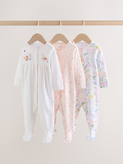 Pink Baby Bunny Sleepsuits 3 Pack (0-2yrs) image 1