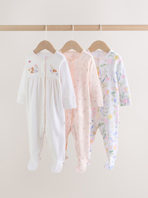 Pink Baby Bunny Sleepsuits 3 Pack (0-2yrs) image 1