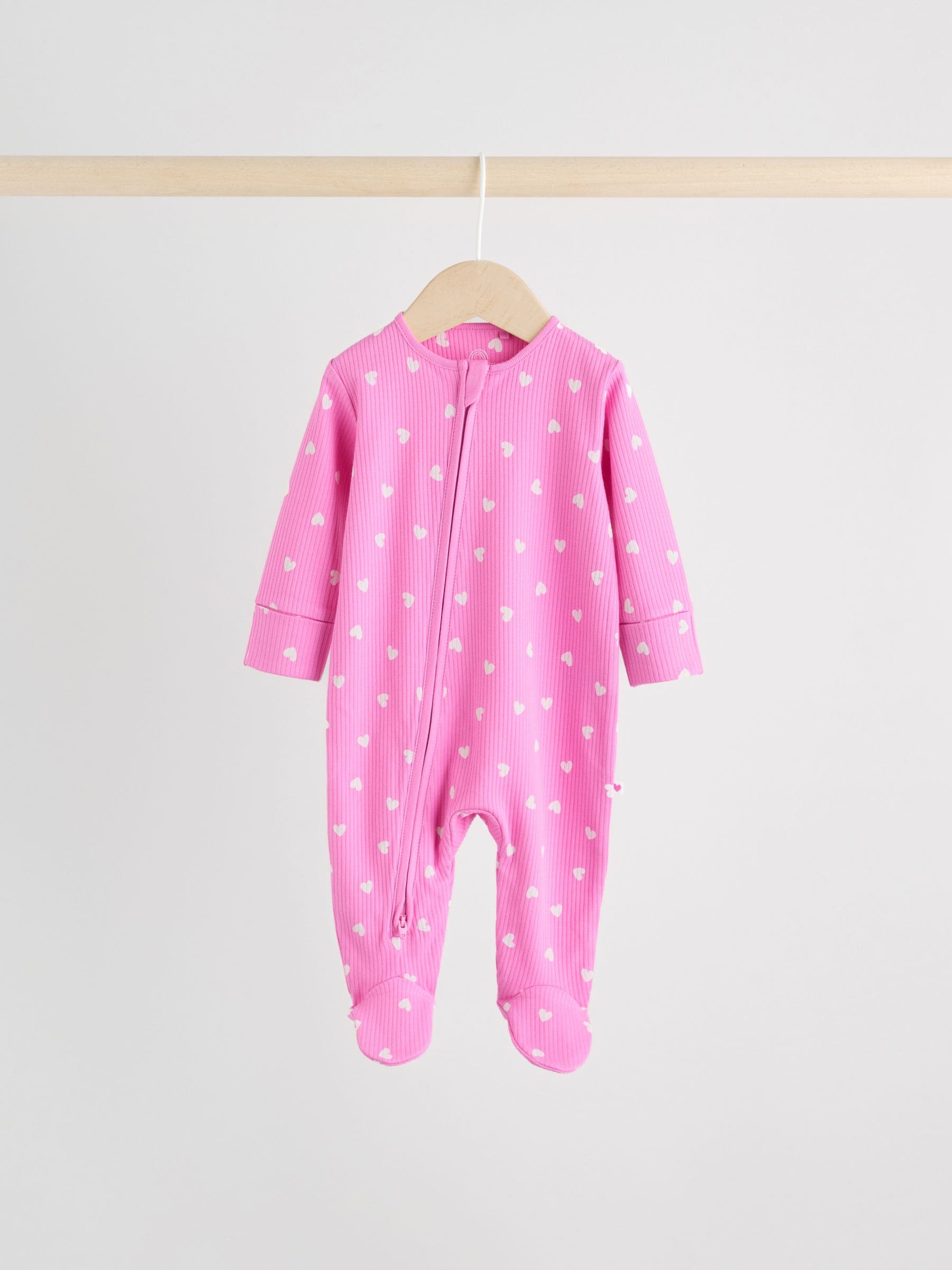 Pink 3 Pack Two Way Zip Baby Sleepsuits (0-2yrs) image 3