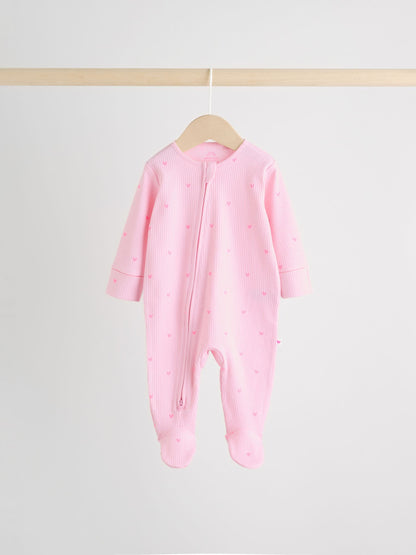 Pink 3 Pack Two Way Zip Baby Sleepsuits (0-2yrs) image 4