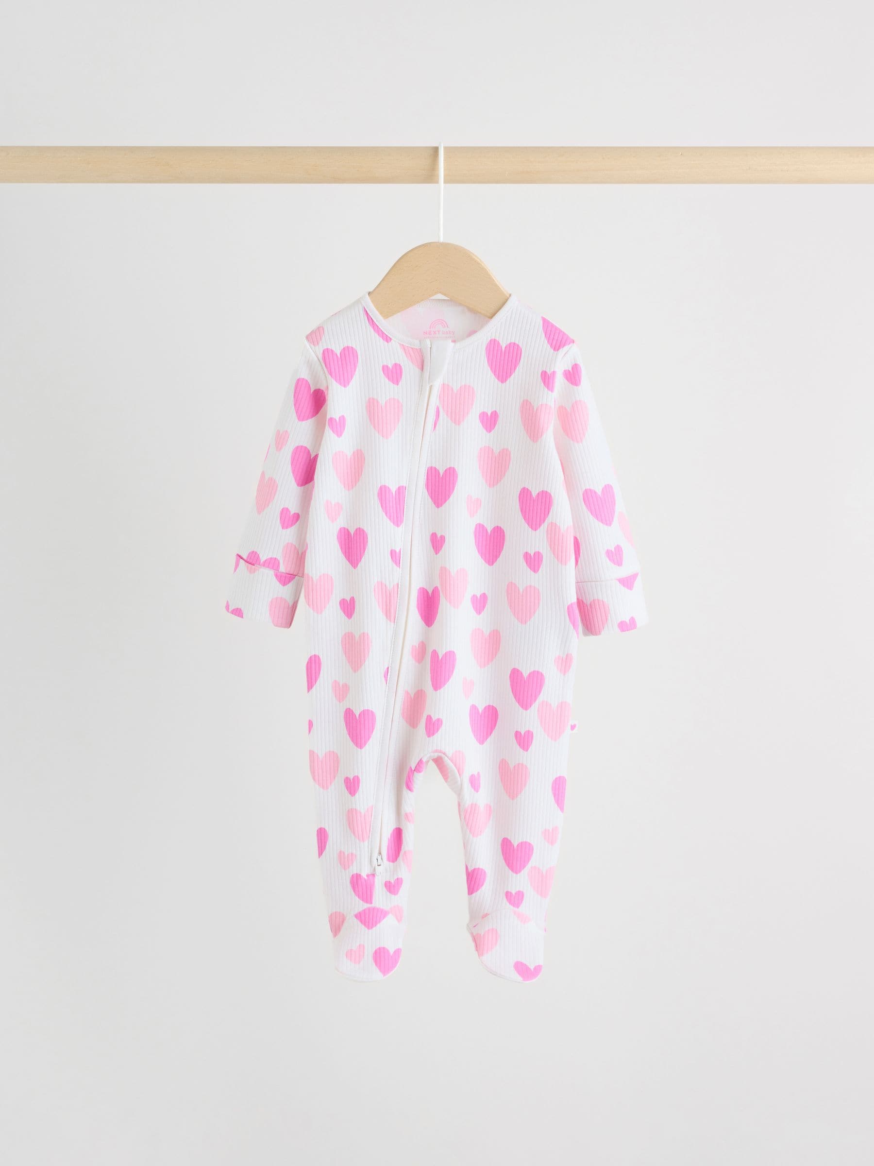 Pink 3 Pack Two Way Zip Baby Sleepsuits (0-2yrs) image 5